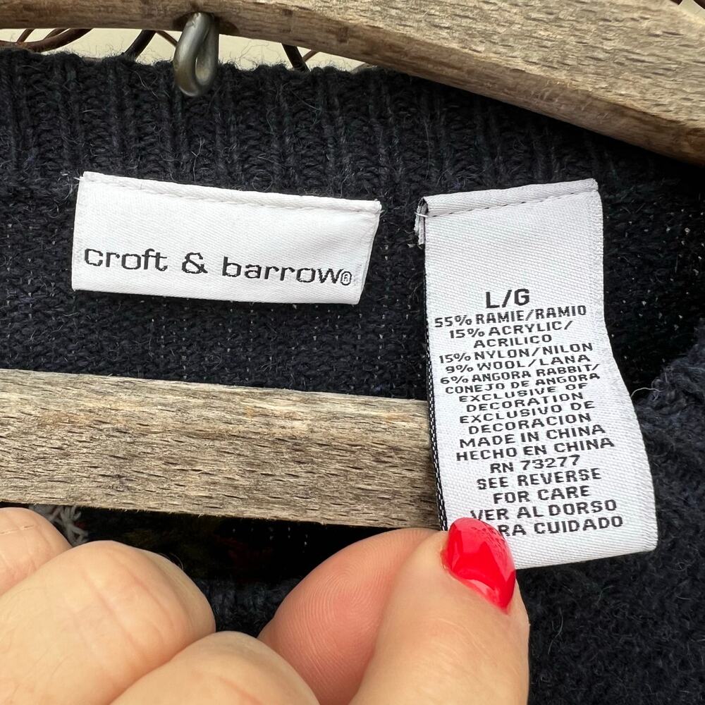 Vintage Croft and Barrow Blue Americana Snowman Winter Christmas Cardigan LARGE - Picture 10 of 10